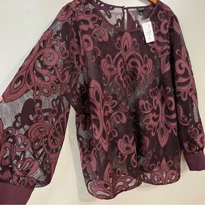 Torrid Womens Plus Purple Lace Chic Ballon Sleeve Blouse Size 3X NWT